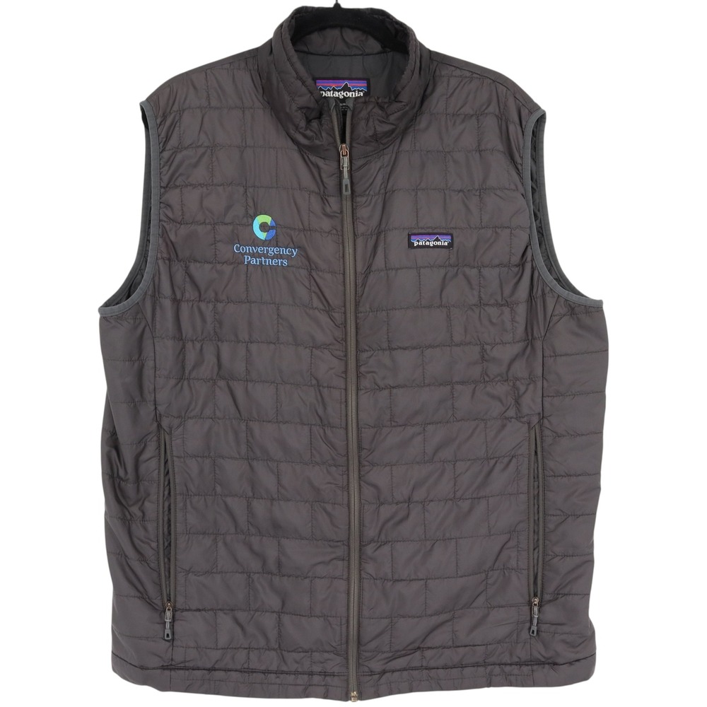 Patagonia Nano Puff Vest Mens Size XL Gray Company Logo Quilted Primaloft
